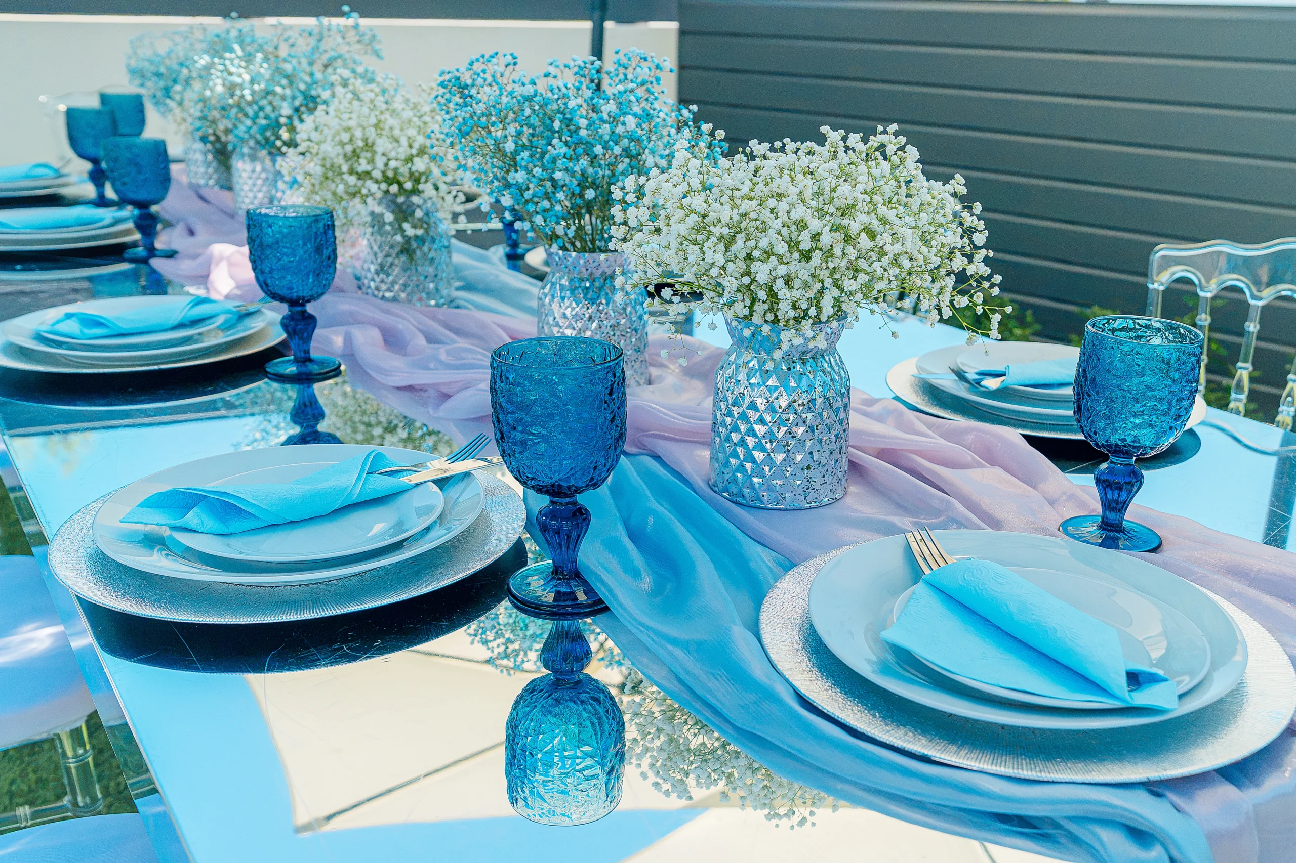 Table décor with flowers at a family celebration, Cyprus